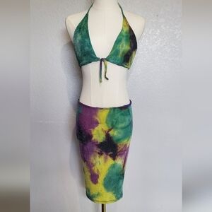 💚5/$25 Tie-Dye 2 Piece Triange Halter Top & Matching Skirt Set Size Medium